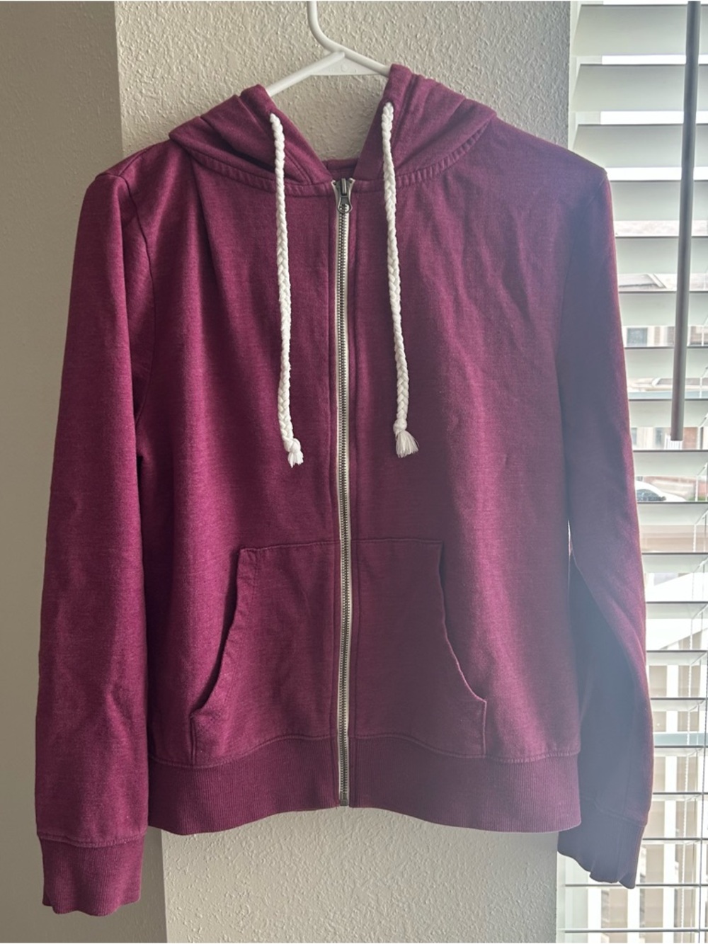 Vintage Threads 4 Thought Burgundy Zip-Up Hoodie with Hood and Front Pockets